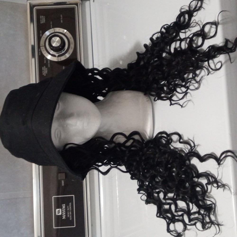 Cotton hat with synthetic hair extensions
